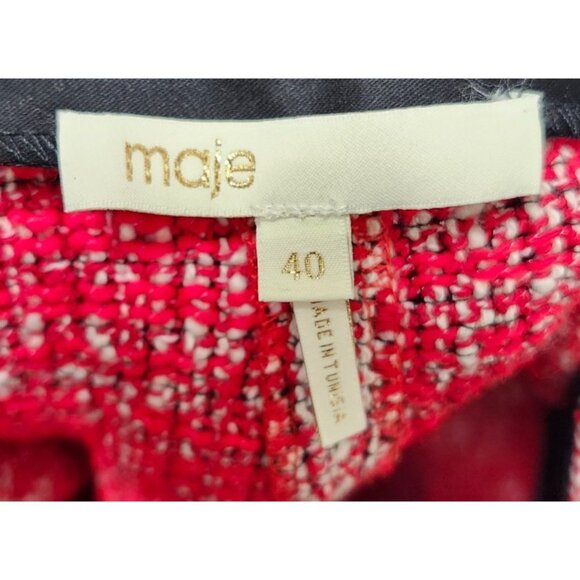 Maje Paris Tweed High Waist Red Black Trim Shorts Size 40 FR 8 US Chic Elegant - Picture 7 of 10